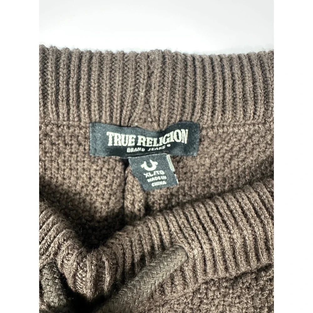 True Religion Mens Brown Sweater Knit Shorts Striped Trim XL
